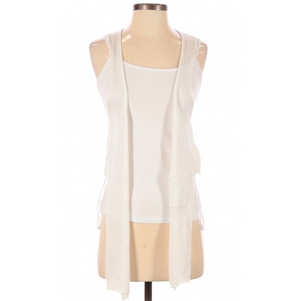 BCBGeneration Mixed Gauge Racer open front off white knit vest Size Small NEW